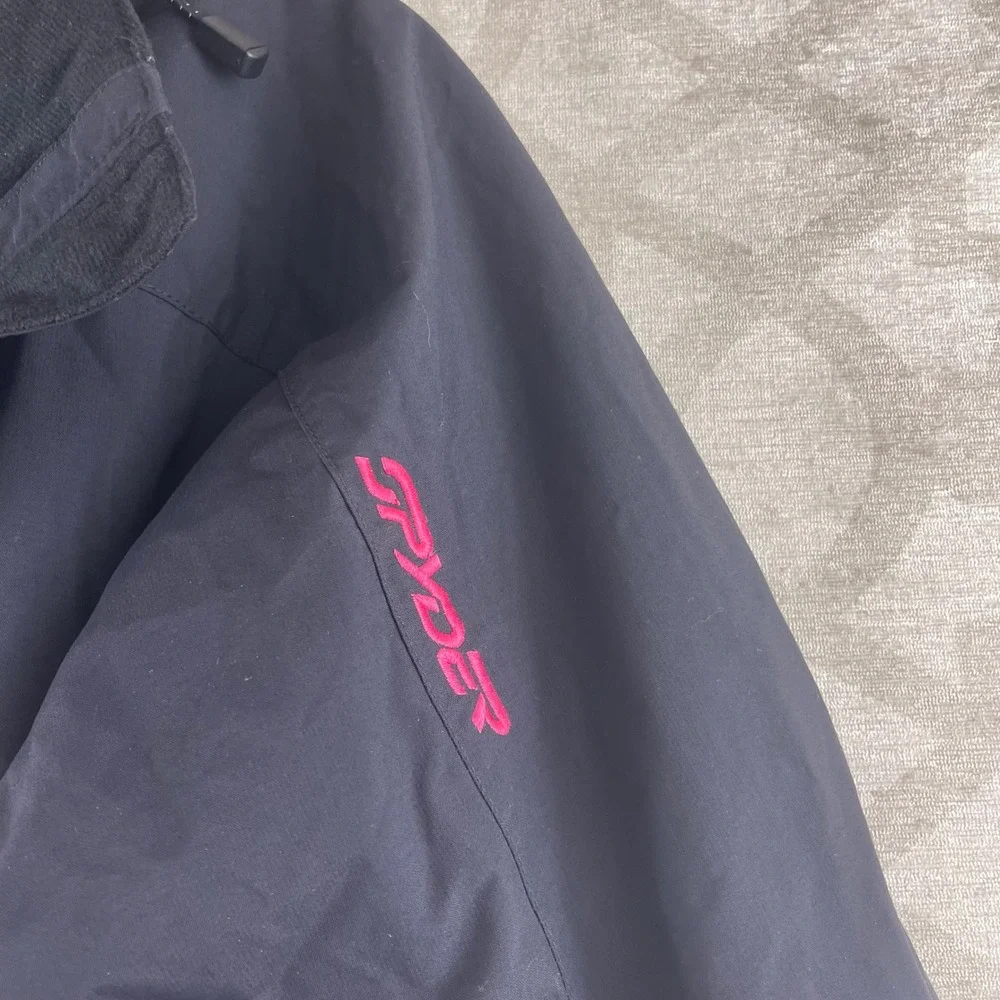 Spyder Kids XT 5000 Ski Jacket Navy Blue Pink White Hooded Winter‎ Coat Size 14